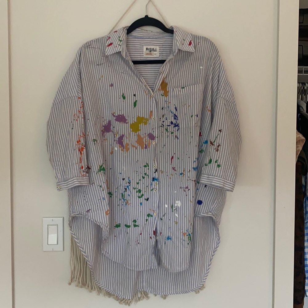 Oversized button down with splatter paint design